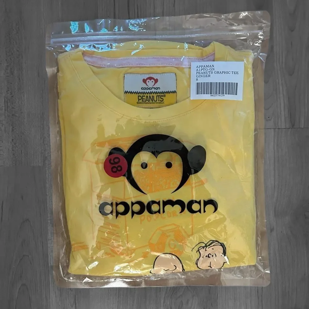 Appaman Peanuts Yellow Popcorn Long Sleeve Graphic T Shirt Top Size 8 NIP